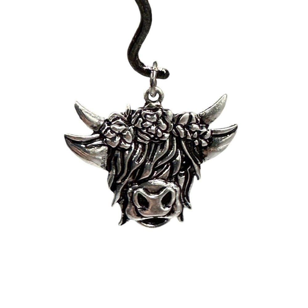 Silver Cow Charm / Pendant Flowers in Hair Country Farm Costume Jewelry NWT NEW
